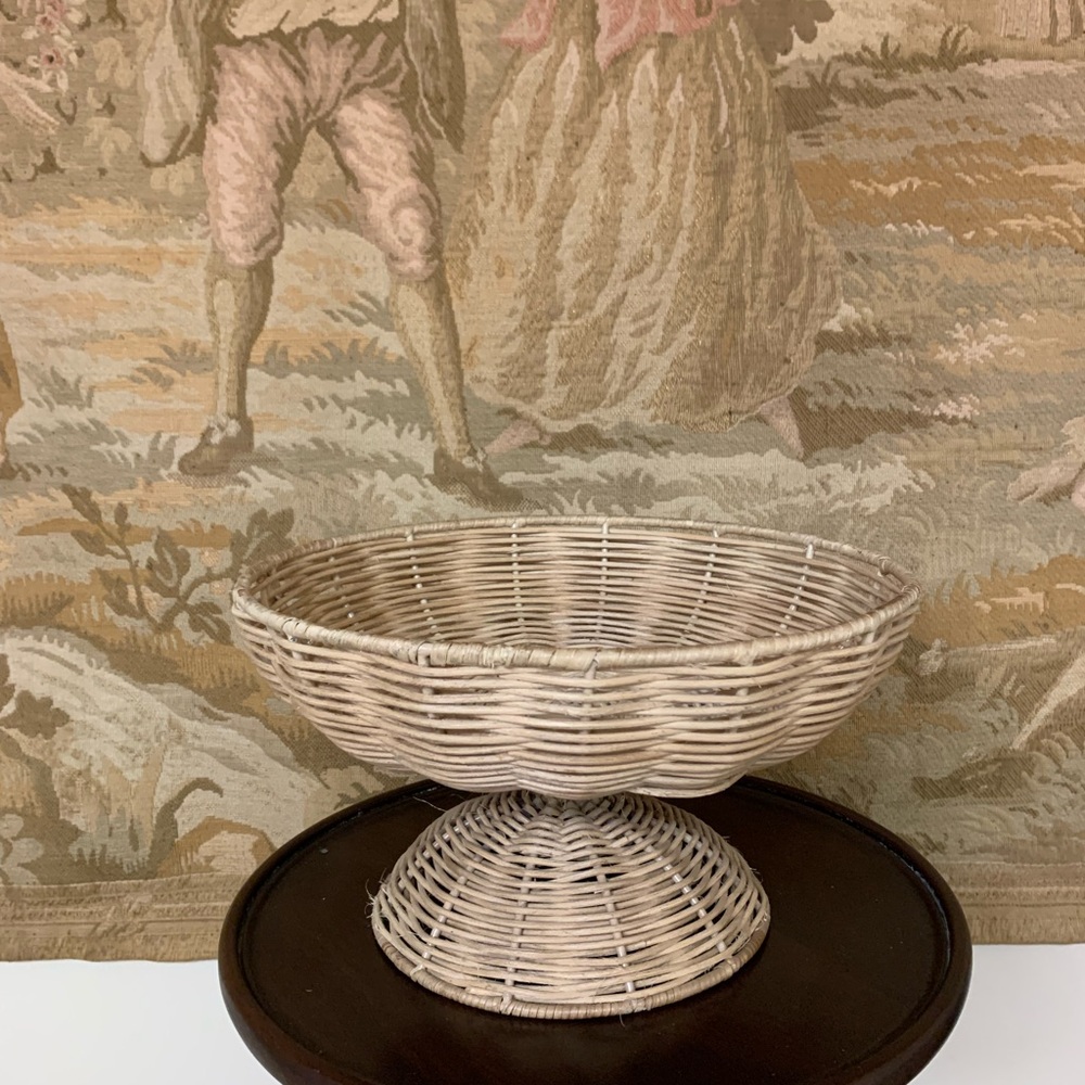 Large Beige (Mildly White Washed) Footed Centerpiece Bowl
